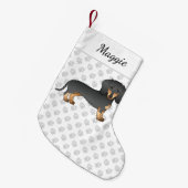 黒とタンの短い髪ダッシュンドッグ&名前 スモールクリスマスストッキング (正面 (吊り時))