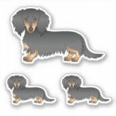 黒とタンの長い髪のダシュント漫画の犬 シール (正面)