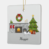 黒とタンの長い髪のダッシュンドクリスマス セラミックオーナメント (左)