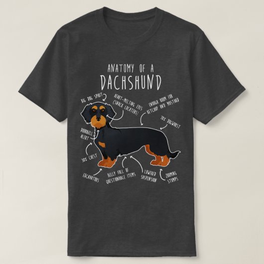 黒とタンの黒髪のダッシュント犬の解剖学 Tシャツ (デザイン正面)
