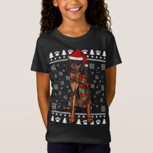 黒とタンコンハウンドドッグサンタハットクリスマス醜いCh Tシャツ