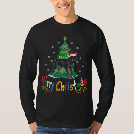 黒とタンコンハウンドドッグ醜いクリスマスセーター Tシャツ (正面)