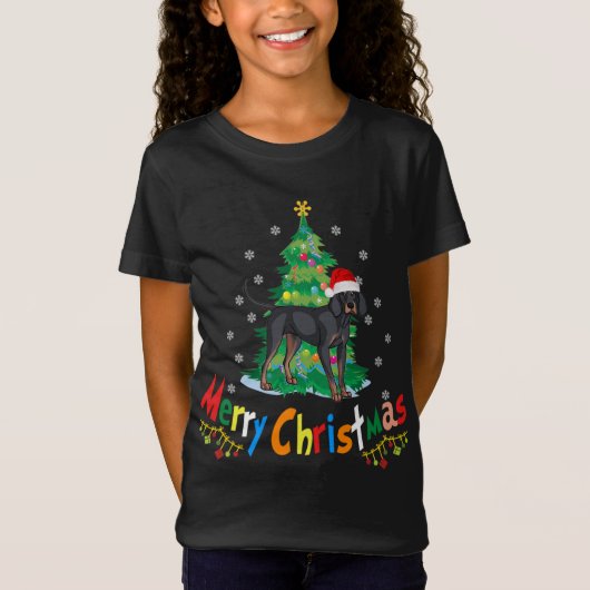 黒とタンコンハウンドドッグ醜いクリスマスセーター Tシャツ (正面)