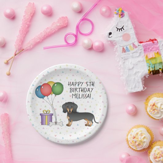 黒とタンショートヘアダックシュントハッピーバースデー ペーパープレート (パーティー)