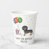 黒とタンショートヘアダックシュントハッピーバースデー 紙コップ (正面)