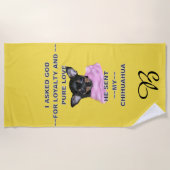 黒とタンチワフアパピーモノグラムの ビーチタオル (正面)