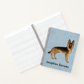 黒とタンドイツの羊飼いとカスタム文字ブルー ノートブック (内部)