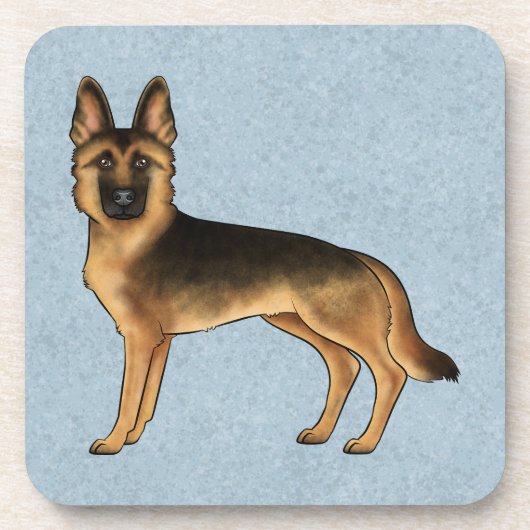 黒とタンドイツの羊飼い漫画GSD犬の青 コースター (正面)