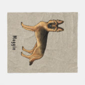 黒とタンドイツの羊飼い犬と文字カスタム付き フリースブランケット (正面(横))