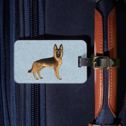 黒とタンドイツの羊飼い犬と文字カスタム付き ラゲッジタグ (正面インサイチュ4)