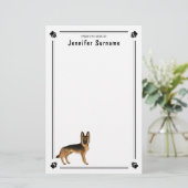 黒とタンドイツの羊飼い犬と文字カスタム付き 便箋 (スタンド正面)