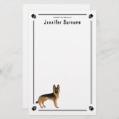 黒とタンドイツの羊飼い犬と文字カスタム付き 便箋 (正面/裏面)