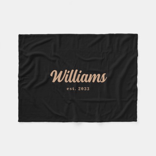 黒とタンパーソナライズされたの姓 フリースブランケット (正面(横))
