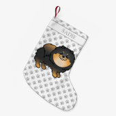黒とタンポメラニア犬かわいい漫画の犬と名前 スモールクリスマスストッキング (正面 (吊り時))