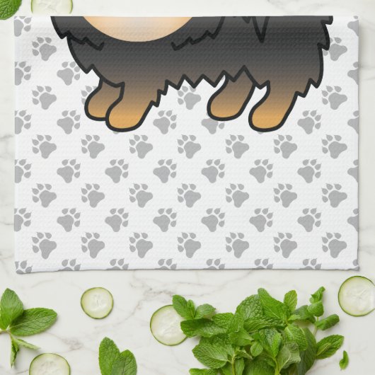 黒とタンポメラニア犬かわいい漫画の犬と足 キッチンタオル (折り畳み)
