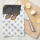 黒とタンポメラニア犬かわいい漫画の犬と足 キッチンタオル (四つ折り)