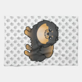 黒とタンポメラニア犬かわいい漫画の犬と足 キッチンタオル (横)