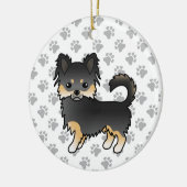 黒とタンロングコートチワホアカワイドッグ&ポーズ セラミックオーナメント (左)
