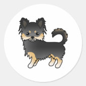 黒とタンロングコートChihuahuaかわいい漫画の犬 ラウンドシール (正面)
