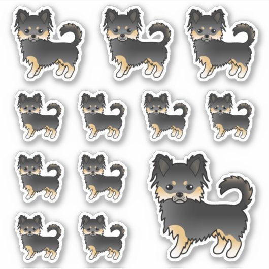 黒とタンロングコートChihuahua漫画の犬 シール (正面)