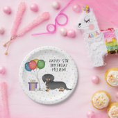 黒とタンロングヘアダシュントハッピーバースデー ペーパープレート (パーティー)