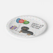 黒とタンロングヘアダシュントハッピーバースデー ペーパープレート (アングル)