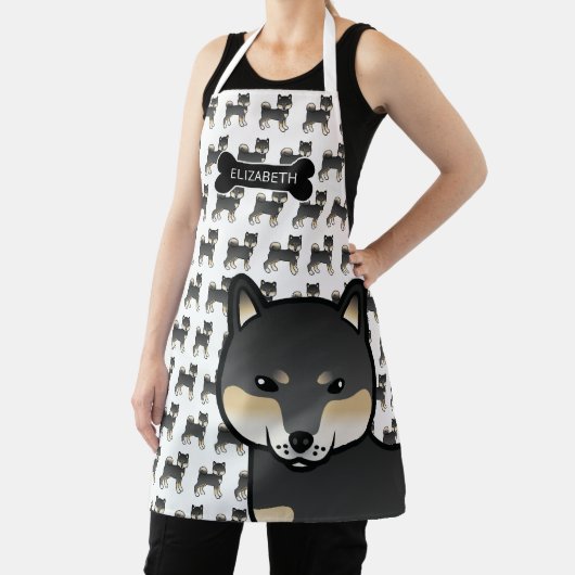 黒とタン柴犬かわいい漫画の犬と名前 エプロン (インサイチュ)