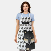黒とタン柴犬かわいい漫画の犬と名前 エプロン (着用した状態)