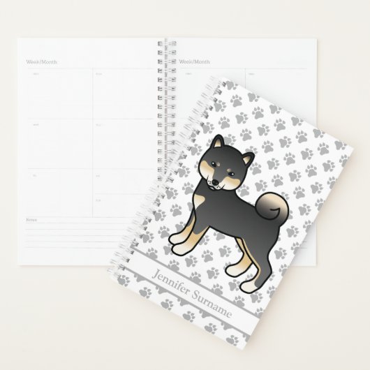 黒とタン柴犬かわいい犬と足&文字 プランナー手帳 (ディスプレー)