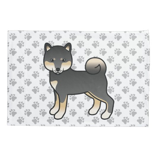 黒とタン柴犬漫画の犬と足 枕カバー (裏面)