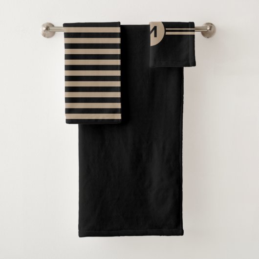 黒とタン無地のとストライプバスタオルセット バスタオルセット (インサイチュ)