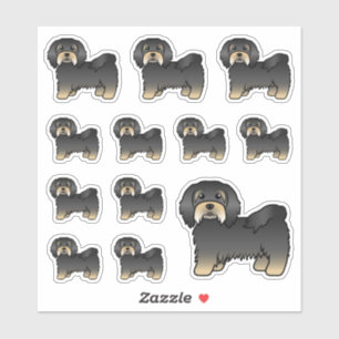 黒とタン色のハバニーズ かわいいキャラクター 犬 シール