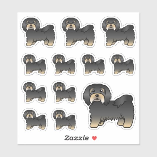 黒とタン色のハバニーズ かわいいキャラクター 犬 シール (シート)