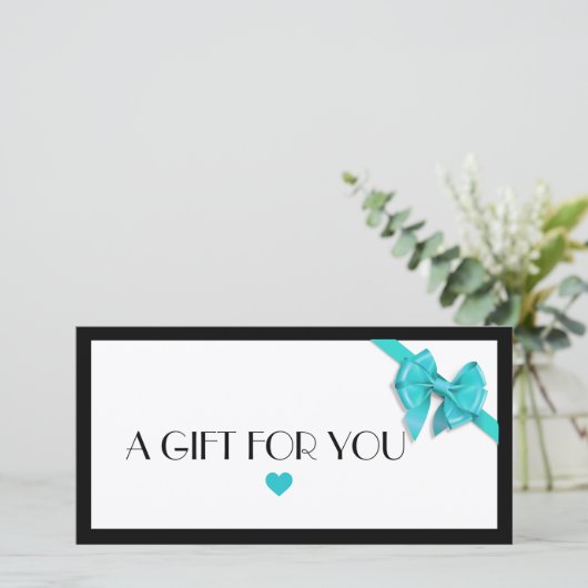 黒とターコイズのハートロゴギフト証明書 (スタンド正面)