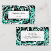 黒とターコイズの大理石抽象芸術流体アート 名刺 (正面/裏面)