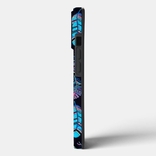 黒とターコイズの羽毛パターン Case-Mate iPhoneケース (裏面 / 左)