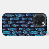 黒とターコイズの羽毛パターン iPhoneケース (裏面横)