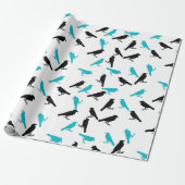 黒とターコイズカラス ラッピングペーパー (アンロールド)