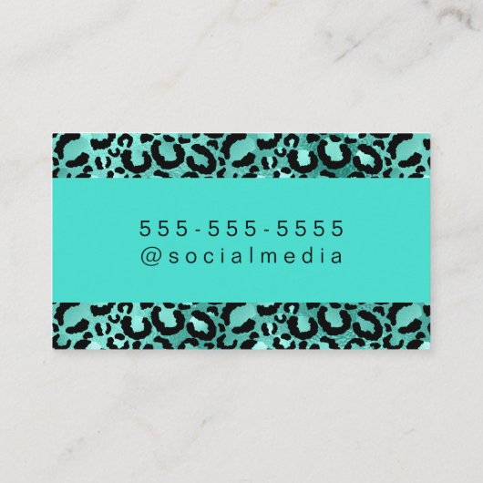 黒とターコイズ魅惑的なヒョウの斑点 名刺 (裏面)