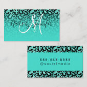 黒とターコイズ魅惑的なヒョウの斑点 名刺 (正面/裏面)