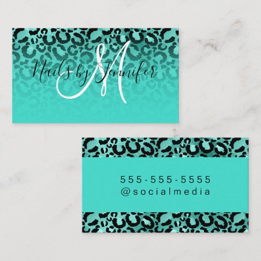 黒とターコイズ魅惑的なヒョウの斑点 名刺 (正面/裏面)
