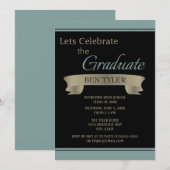 黒とターコイズ/青の卒業パーティー招待状 招待状 (正面/裏面)