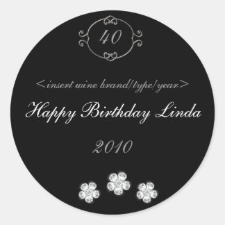 黒とダイヤモンドエレガント誕生日ワインラベル ラウンドシール