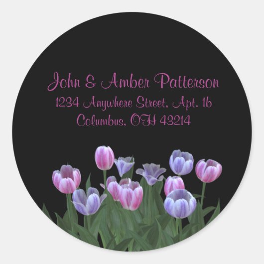 黒とチューリップ花住所 シール (正面)