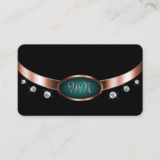黒とティール(緑がかった色)とバラ金ゴールド効果モノグラムの 名刺 (正面)