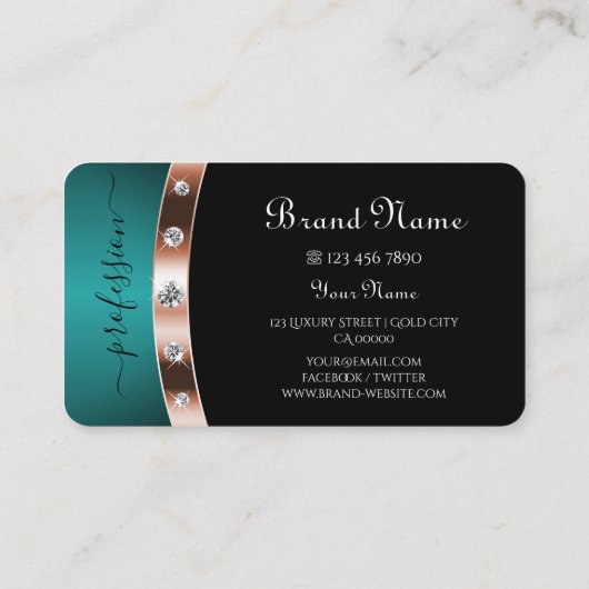 黒とティール（緑がかった色）とバラ金ゴールド効果モノグラムの 名刺 (裏面)