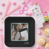 黒とティール（緑がかった色）のカスタマイズ ペーパープレート (パーティー)