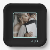 黒とティール（緑がかった色）のカスタマイズ ペーパープレート (正面)