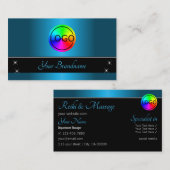 黒とティール(緑がかった色)のグラデーション(ロゴ付き)プロフェッショナル 名刺 (正面/裏面)