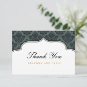 黒とティール（緑がかった色）のダマスクラベルサンキューカード サンキューカード (スタンド正面)
